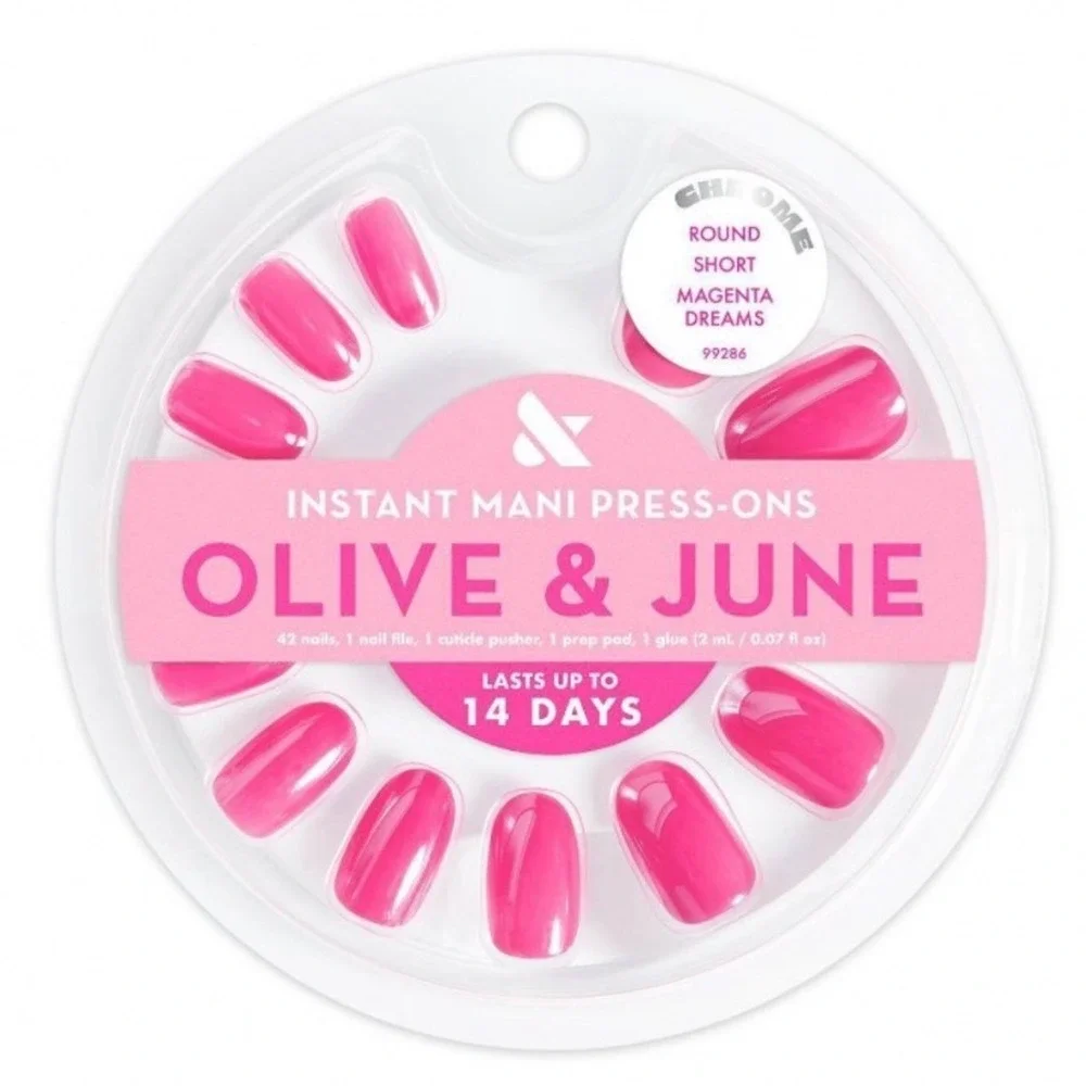 Olive & June Instant Mani Press-On Nails Magenta Dreams Chrome Round Short